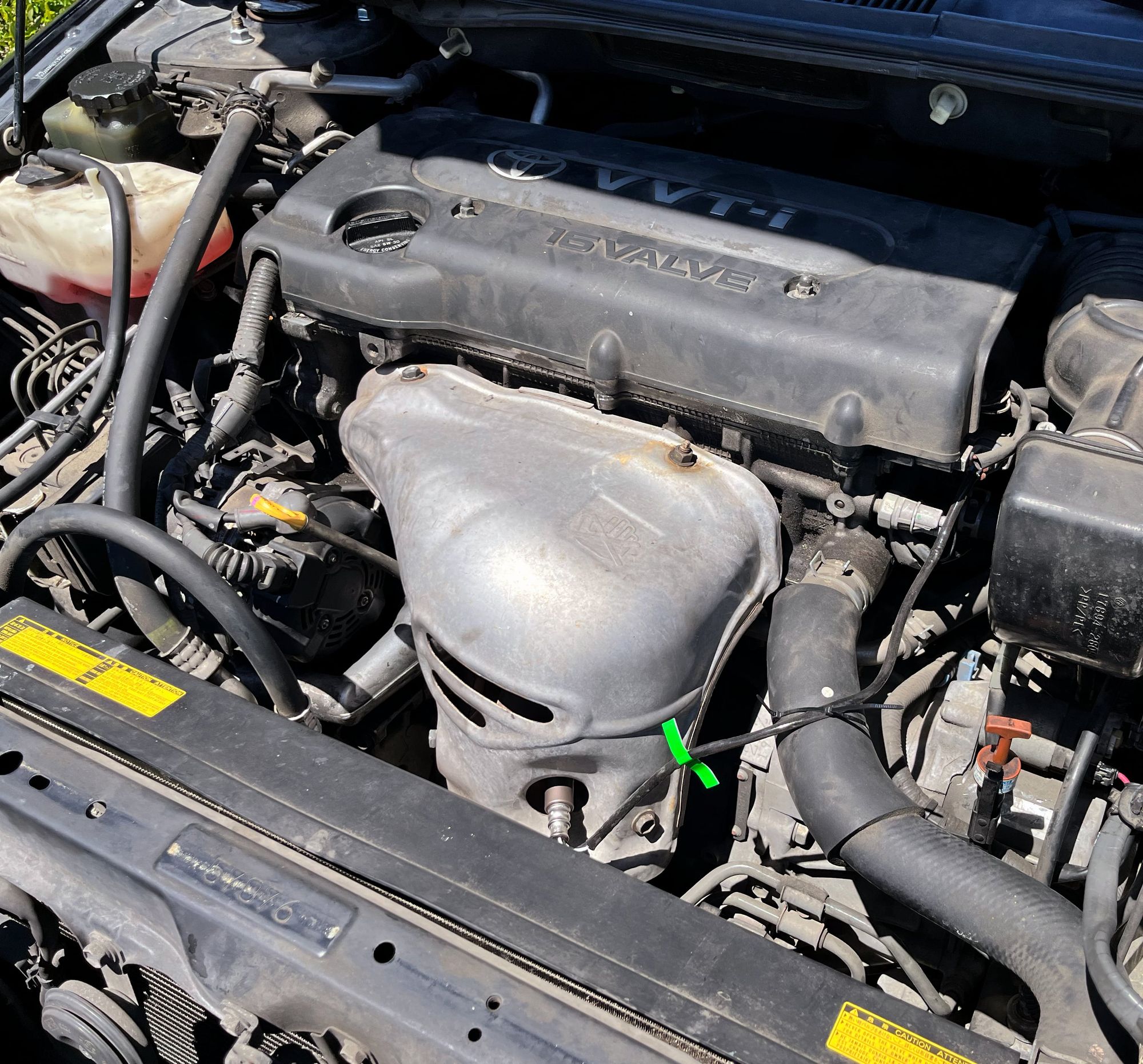 The engine compartment of a car.